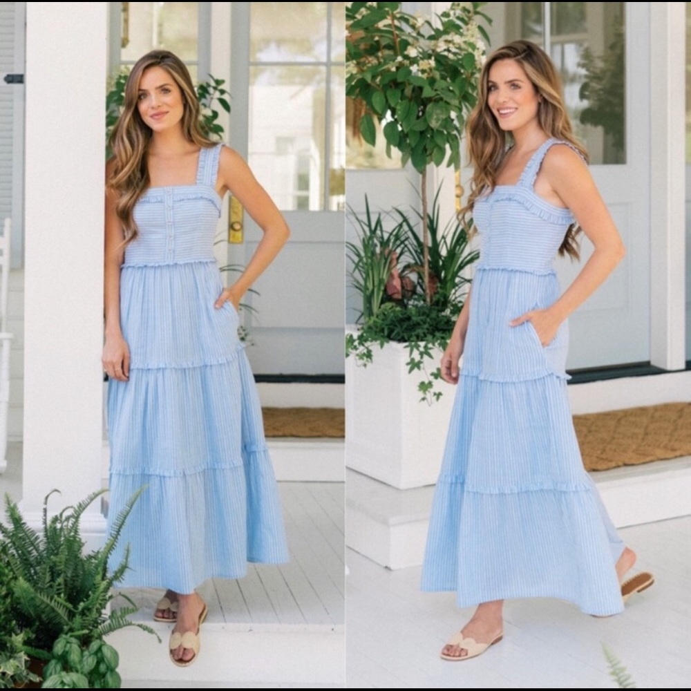 Gal Meets Glam Courtney Rio Stripe Lawn Maxi Dress
